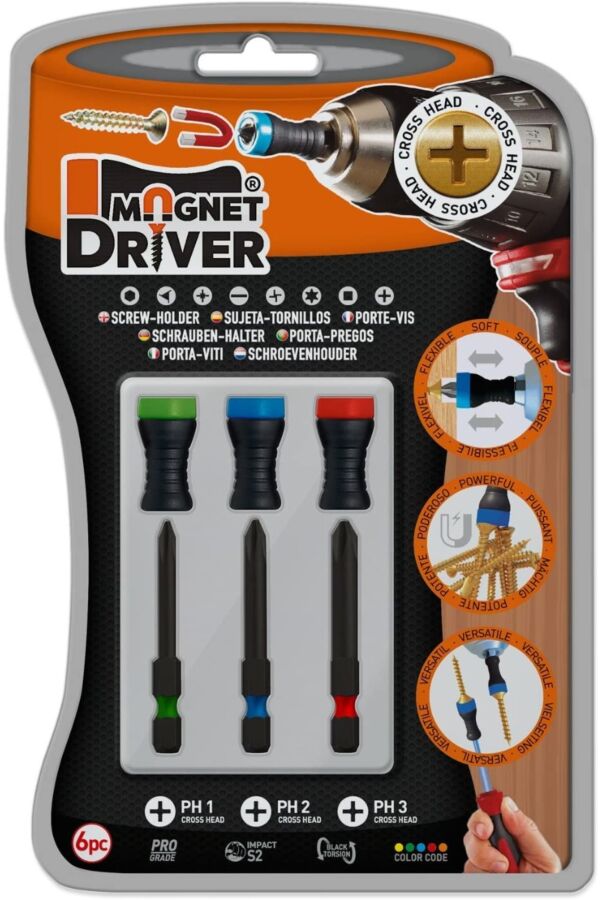 Magnet Driver™ Sett med Grønn, Blå og Rød + 3 stk bits type PH ("Kryss")