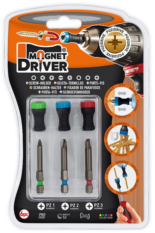 Magnet Driver™ Sett med Grønn, Blå og Rød + 3 bits type PZ (Pozidrive)