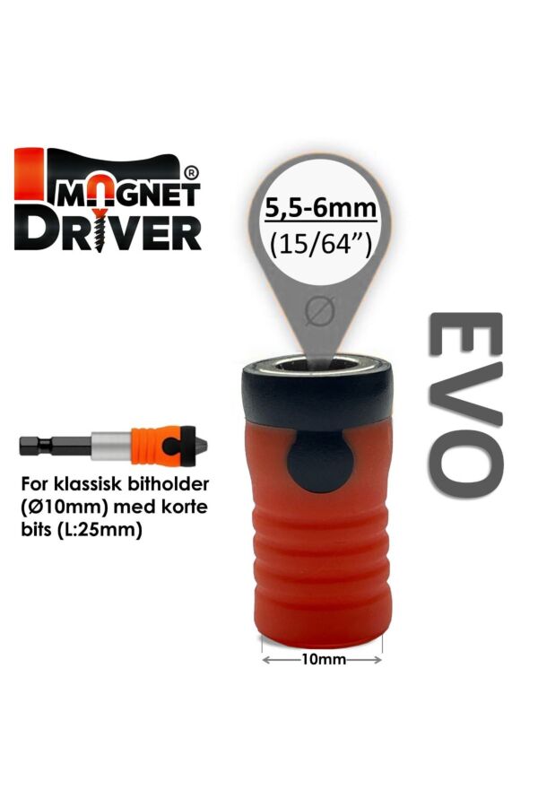 Magnet Driver® EVO - Magnetisk skrueholder til bl.a. korte bits (25mm) kombinert med klassisk bitholder u/lås (Ø10mm)